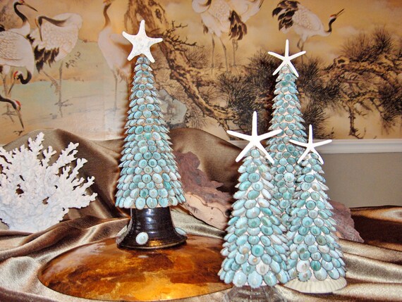 Coastal Cottage Boho Beach Inspired Green Limpet Seashell Tree Etsy