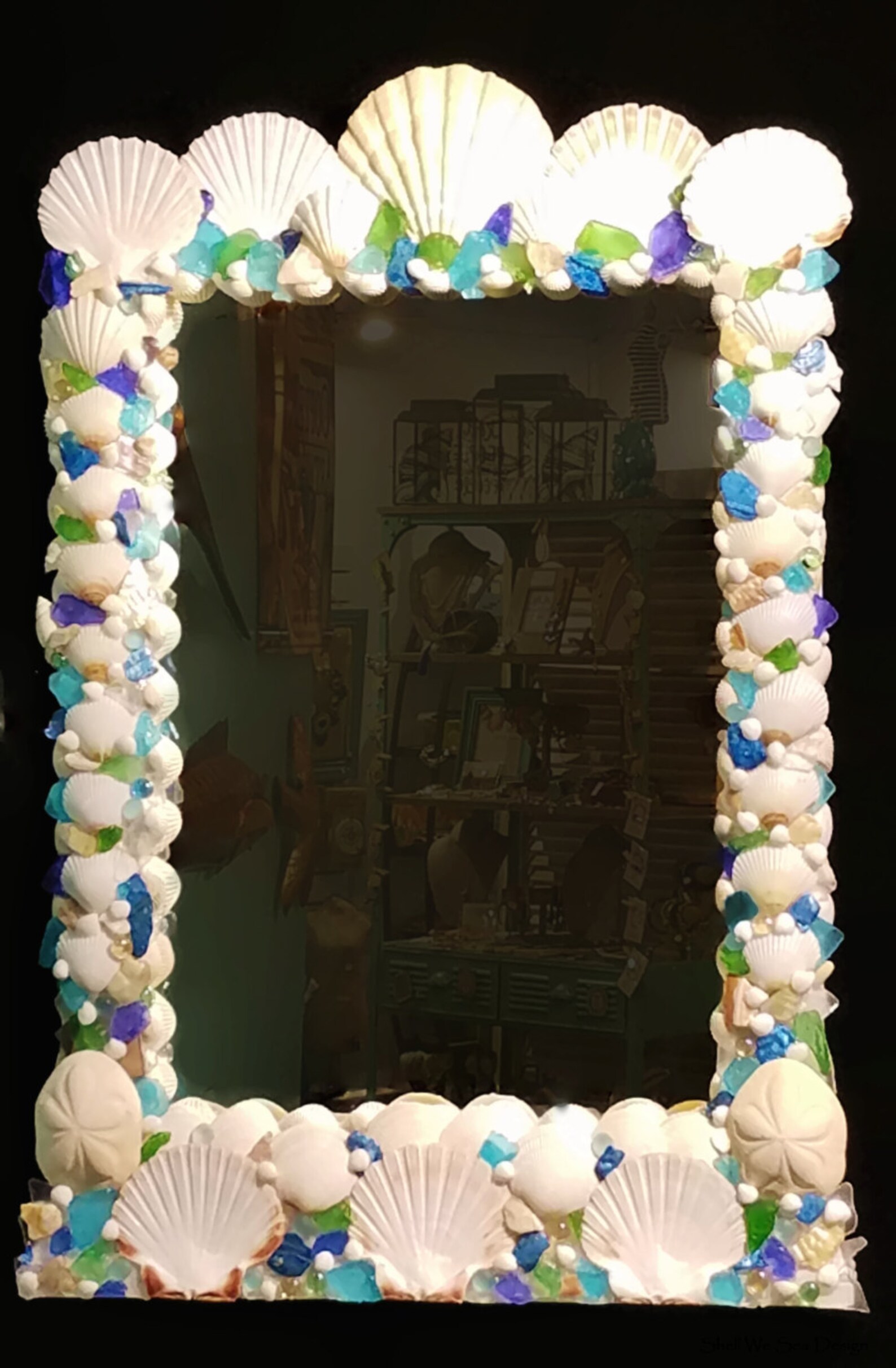 Coastal Beach Large Wall Mirror Decor Sea Glass White Seashell Etsy