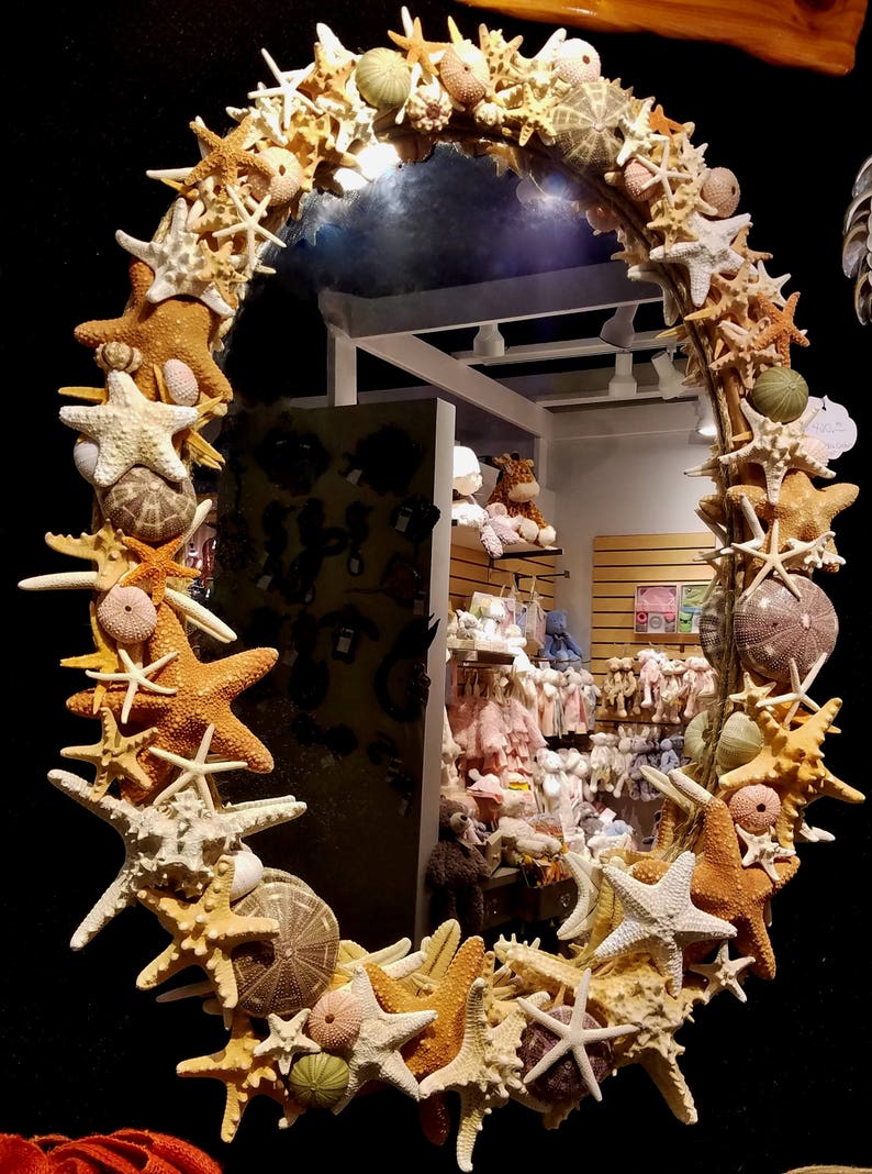 Large STARFISH Seashell Coastal Beach MIRROR Cottage Boho CUSTOM Hall Wall Livingroom Dining Office Commercial Residental image 7