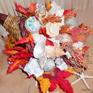 THANKSGIVING Coastal Beach Holiday TABLE Centerpiece Decor - SEASHELL Cornucopia (Horn of Plenty) Centerpiece Fall decorations Autumn