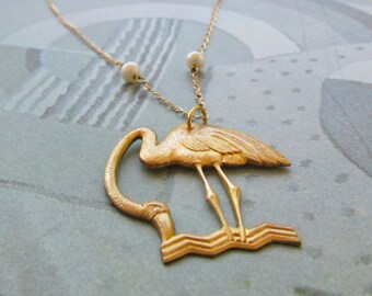 All Funds to BLM ACLU Summer Flamingo Art Deco Necklace Gold Filled
