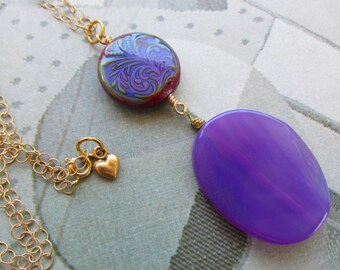 Gold Filled Boho Purple Drop Mood Bead Pendant Multicolored Hippie
