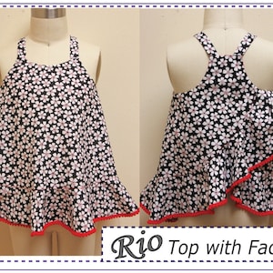 Girl&#39;s wrap-back top pdf sewing pattern Rio Top and Dress sizes 4 to 14 with 5 style options. ENGLISH  INSTRUCTIONS ONLY!!