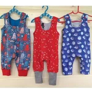 Cuddly boy & girl romper pdf sewing pattern Kindy Knit Romper baby reversible knit fabric romper sizes 3 months to 3 years. ENGLISH ONLY!!
