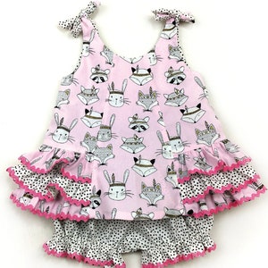 Ruffled baby dress sewing pattern, SUNNY DRESS & BLOOMERS  pdf pattern, baby's dress and pants pattern 6 months to 6 years