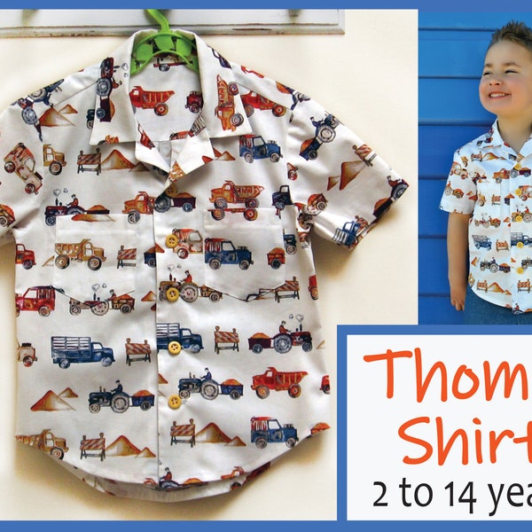 Patron de couture de chemise hawaïenne pour garçon pour enfants de 2 à 14 ans. THOMAS SHIRT patron de couture pdf pour chemise décontractée pour enfants.