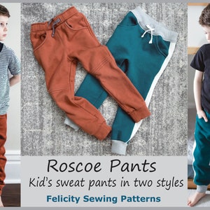 Kinder Fleecehose Schnittmuster ROSCOE PANTS Jungen Hose Schnittmuster Gr. 2 bis 12 Jahre. Kinder pdf Schnittmuster. ENGLISCH Nur !!