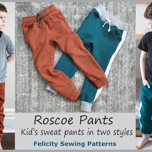 Children's fleece pants sewing pattern ROSCOE PANTS boys pants pattern sizes 2 to 12 years. Children's pdf sewing pattern