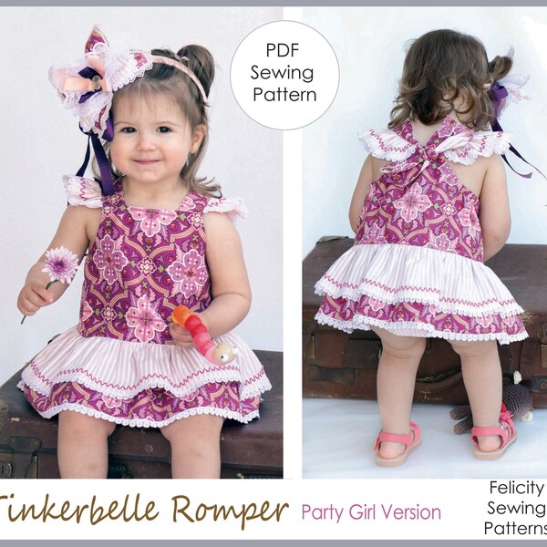 Baby sunsuit/romper pdf sewing pattern TINKERBELLE Romper  2 versions, baby's sunsuit pattern to fit 3 mths to 3 yrs