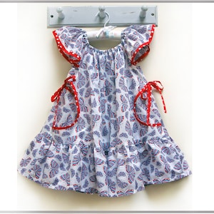 Butterfly Dress PDF sewing pattern, girl&#39;s flutter sleeve dress pattern in 2 versions, sizes 6-9 months - 10 years. ENGLISH ONLY!!