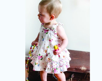 Baby ruffled dress and pants sewing pattern Sunny Dress and Bloomers, baby girl's dress pattern sizes 6mths to 6 years