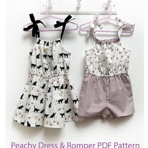 Peachy Dress & Romper pdf sewing pattern, multiple style variations, sizes 2 to 14 years. ENGLISH  INSTRUCTIONS