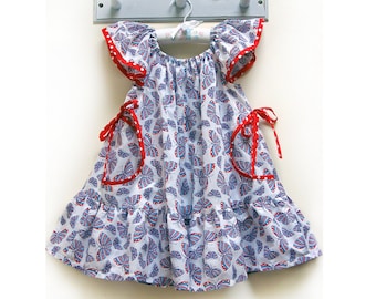 Butterfly Dress PDF sewing pattern, girl's flutter sleeve dress pattern in 2 versions, sizes 6-9 months - 10 years