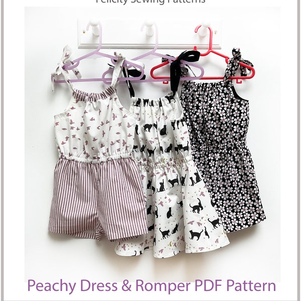 Joli motif de couture pour barboteuse et robe pour tout-petits/filles, plusieurs options de style. Patron Peachy Dress & Playsuit pdf