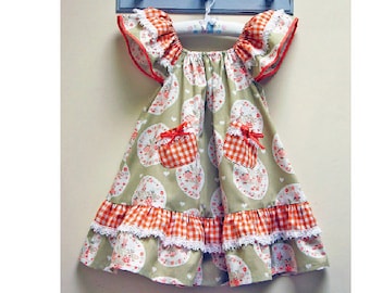 Patrón de costura vestido volantes niña, patrón de costura pdf tallas 6-9 meses a 10 años el VESTIDO MARIPOSA de Felicity Patterns. ¡Solo inglés!
