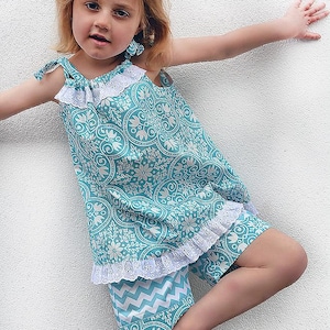 Girls dress and romper sewing pattern Peachy Dress & Playsuit pdf sewing pattern 5+ style options. ENGLISH  INSTRUCTIONS ONLY!!