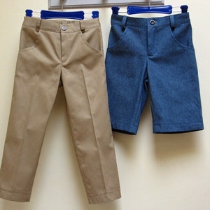 Slim Fit Pants boys PDF sewing pattern, boys trouser & shorts pattern sizes 2 to 12 years, Childrens pdf sewing patterns.