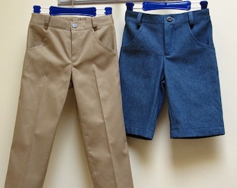 Patron de couture PDF Slim Fit Pants boys, patrons de pantalons et shorts garçons tailles 2 à 12 ans, patrons de couture pdf pour enfants.