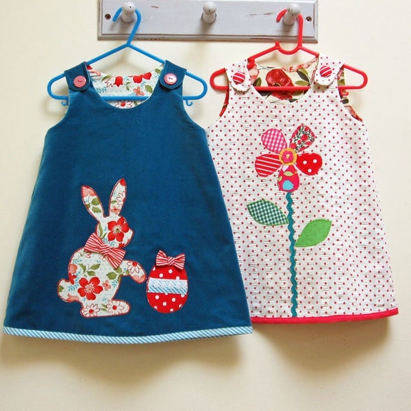 Baby and girls reversible jumper dress pdf sewing pattern. Petal Reversible Dress sizes 6-9 mths to 8 yrs