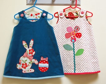 Baby and girls reversible jumper dress pdf sewing pattern. Petal Reversible Dress sizes 6-9 mths to 8 yrs