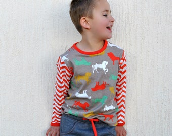 Boys T shirt pdf sewing pattern, DUDLEY T SHIRT  kid's pattern, sizes 9 months to 12 years + appliques.