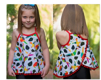 Girls summer dress and top pdf sewing pattern Rio Top & Dress sizes 4-14, 5 style options