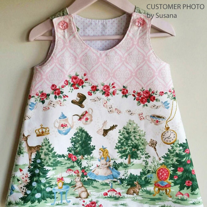 PDF sewing pattern for girl & toddler reversible jumper dress Petal Reversible Dress, sizes 6 months to 8 years, 3 appliques image 10