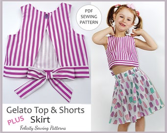 pdf Sewing Pattern for Girls Summer Top, Shorts and Skirt. GELATO Top & Shorts Pattern, Toddler - Girls Sizes 2 - 10 Years. ENGLISH ONLY!!