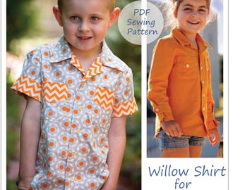 Boys shirt pdf sewing pattern WILLOW SHIRT kids shirt pattern for girls & boys sizes 4 to 14 years. ENGLISH Instructions Only!!