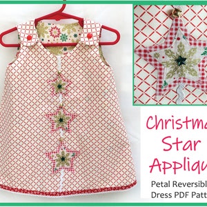 PDF sewing pattern for girl & toddler reversible jumper dress Petal Reversible Dress, sizes 6+ months to 8 years, 3 appliques. ENGLISH ONLY!