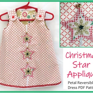 PDF sewing pattern for girl & toddler reversible jumper dress Petal Reversible Dress, sizes 6 months to 8 years, 3 appliques image 1