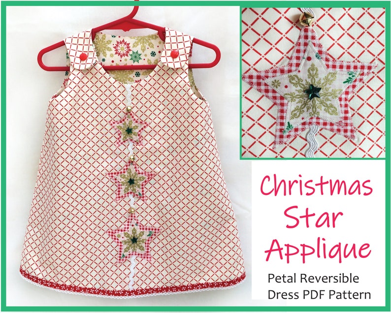 PDF sewing pattern for girl & toddler reversible jumper dress Petal Reversible Dress, sizes 6 months to 8 years, 3 appliques image 1