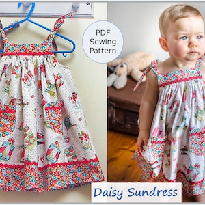 Girls sundress pdf sewing pattern Daisy Sundress, baby sundress pattern in 4 versions sizes 6-9 months to 8 years