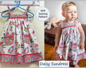 Girls sundress pdf sewing pattern Daisy Sundress, baby sundress pattern in 4 versions sizes 6-9 months to 8 years