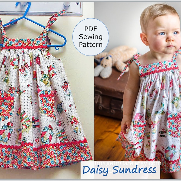 Girls sundress pdf sewing pattern Daisy Sundress, baby sundress pattern in 4 versions sizes 6-9 months to 8 years