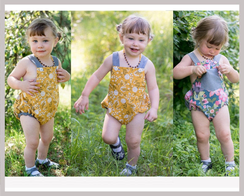 Baby boy & girl romper pdf sewing pattern, DIMPLES reversible toddler and baby romper/sun suit sizes 3+ months to 3 years