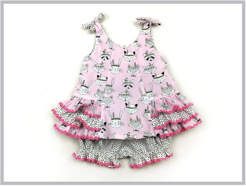 Ruffled baby dress sewing pattern, SUNNY DRESS & BLOOMERS  pdf pattern, baby's dress and pants pattern 6 months to 6 years