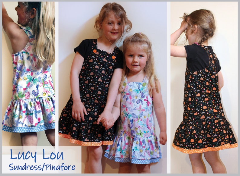 Sewing pattern girls sundress/ jumper/party dress, Lucy Lou Dress, all seasons,pdf sewing pattern sizes 1 to 10 years