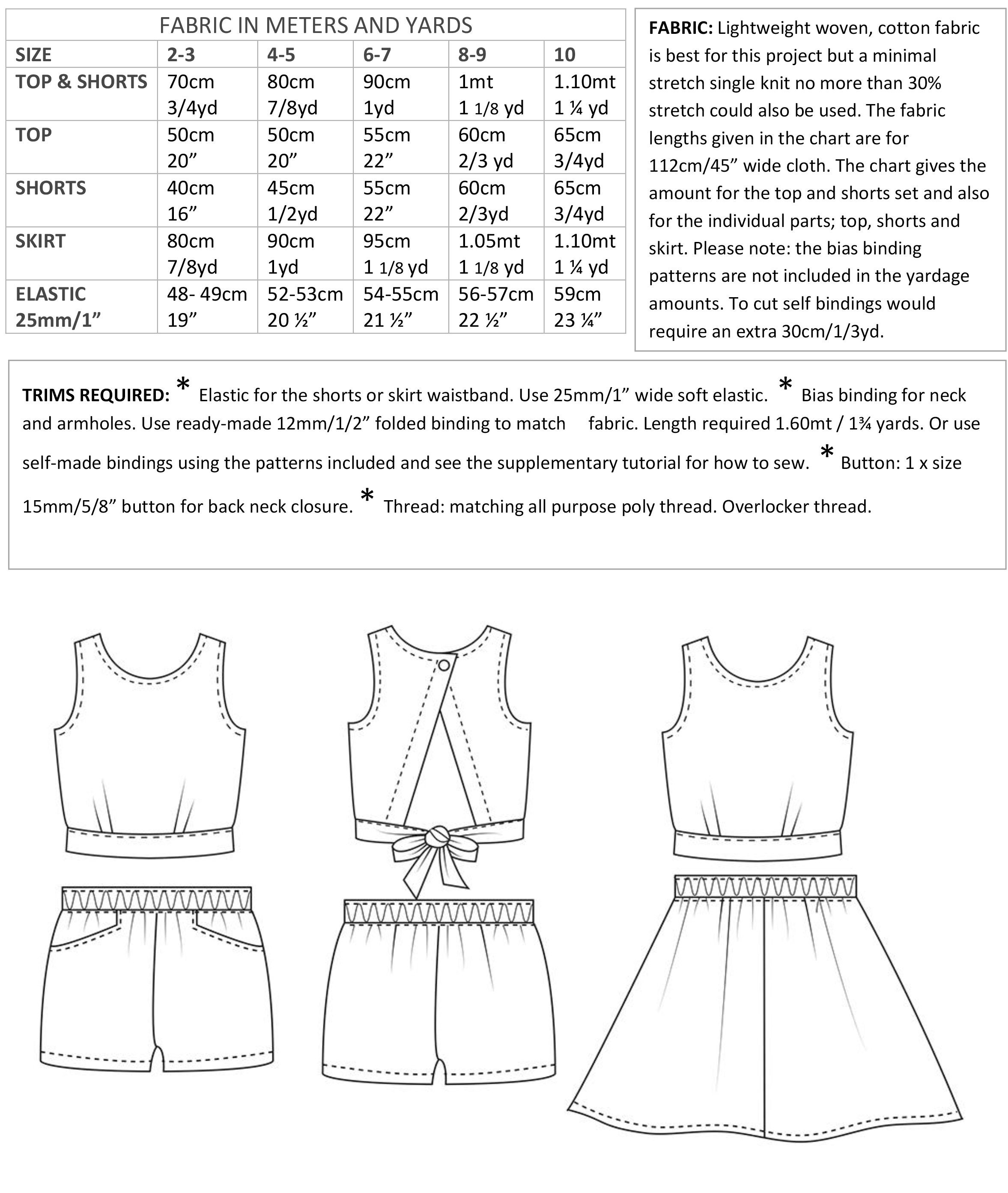 PDF Sewing Pattern for Girls Summer Top Shorts and Skirt. | Etsy Canada