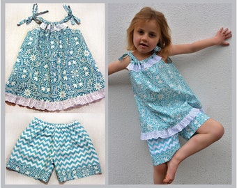 Girls dress and romper sewing pattern Peachy Dress & Playsuit pdf sewing pattern 5+ style options