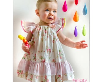 Patrón de costura de vestido para bebé niña, patrón de costura en pdf tallas 6-9 meses a 10 años el vestido BUTTERFLY de Felicity Patterns. ¡¡SOLO INGLÉS!!