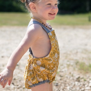 Toddler boy & girl romper pdf sewing pattern, DIMPLES reversible toddler and baby romper/sun suit sizes 3+ months to 3 years