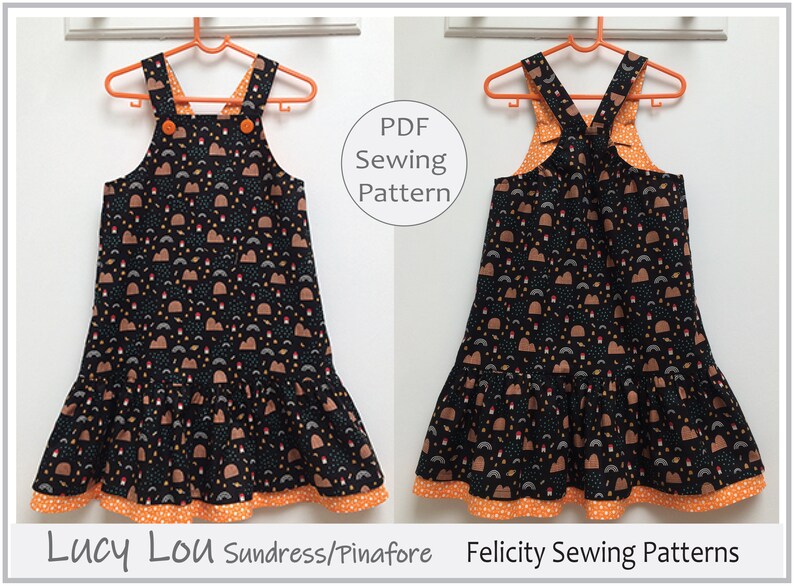 Sewing pattern girls sundress/ jumper/party dress, Lucy Lou Dress, all seasons,pdf sewing pattern sizes 1 to 10 years