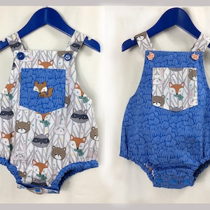 Baby boy romper pdf sewing pattern, DIMPLES reversible toddler and baby romper/sun suit sizes 3+ months to 3 years