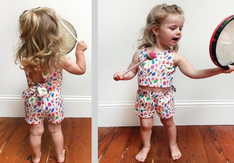PDF Sewing Pattern for Girls Summer Top, Shorts and Skirt. GELATO Top & Shorts Pattern, Toddler - Girls Sizes 2 - 10 Years