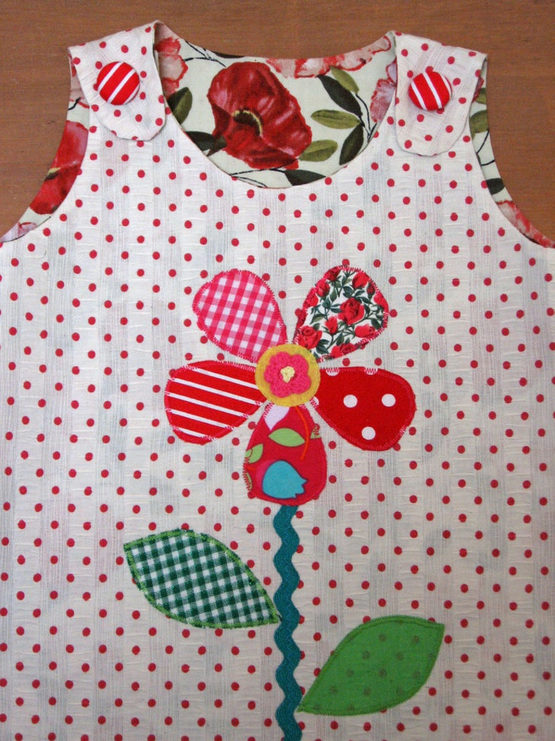 PDF sewing pattern for girl & toddler reversible jumper dress Petal Reversible Dress, sizes 6 months to 8 years, 3 appliques image 5