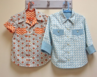 The WILLOW SHIRT sewing pattern for boys & girls, kids shirt pattern sizes 4 to 14 years by Felicity Patterns