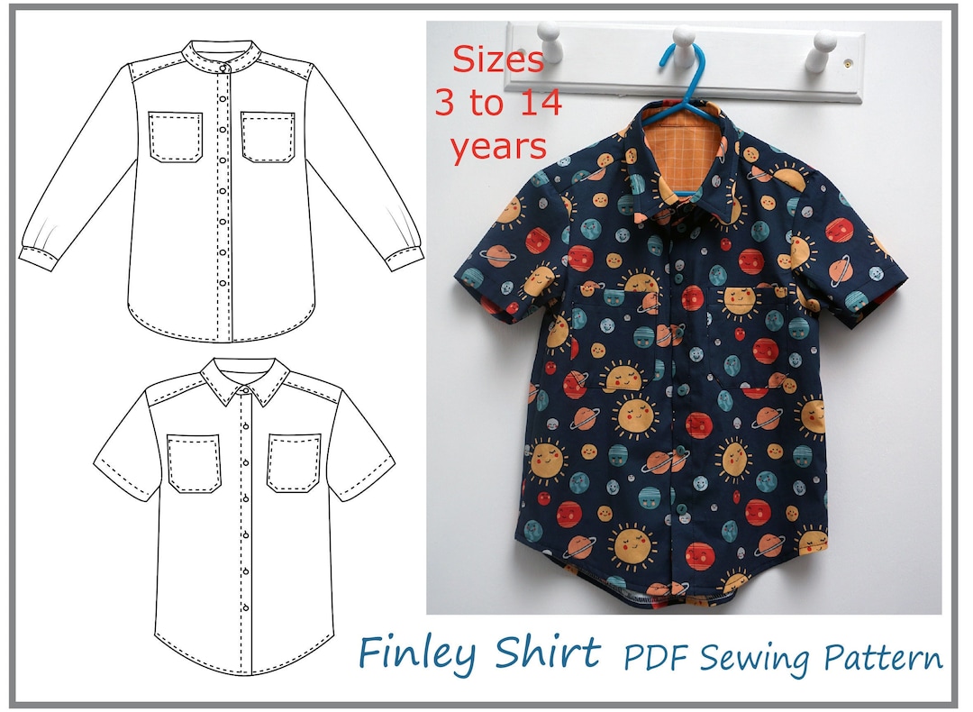 Boy's Shirt Pdf Sewing Pattern, Kid's School Shirt Sizes 3 to 14 Years