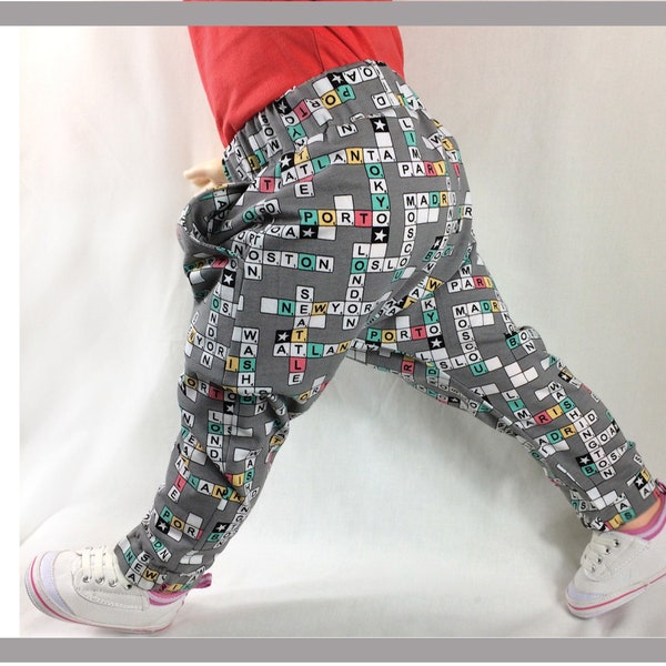 Kid's harem pants sewing pattern, PANDA Pants digital pdf sewing pattern sizes 3+ months to 6 years