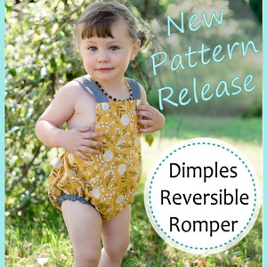 Toddler boy & girl romper pdf sewing pattern, DIMPLES reversible toddler and baby romper/sun suit sizes 3+ months to 3 years